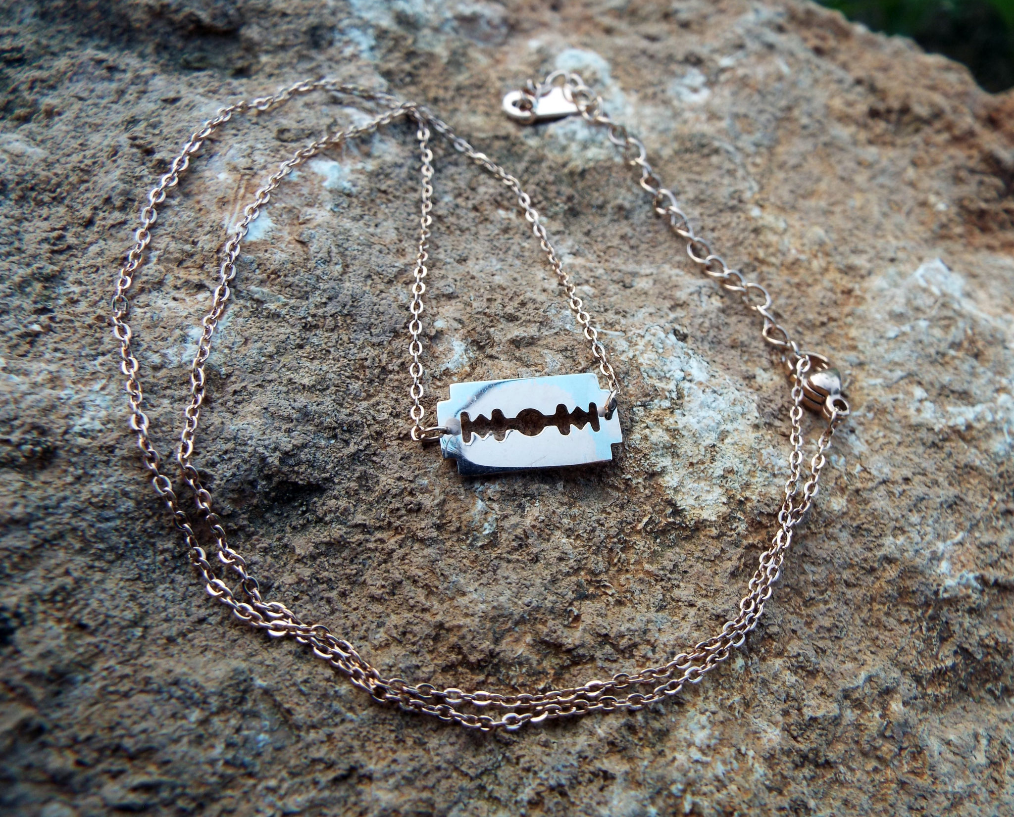 Rose Gold Stainless Steel Razor Blade Necklace Handmade Jewelry