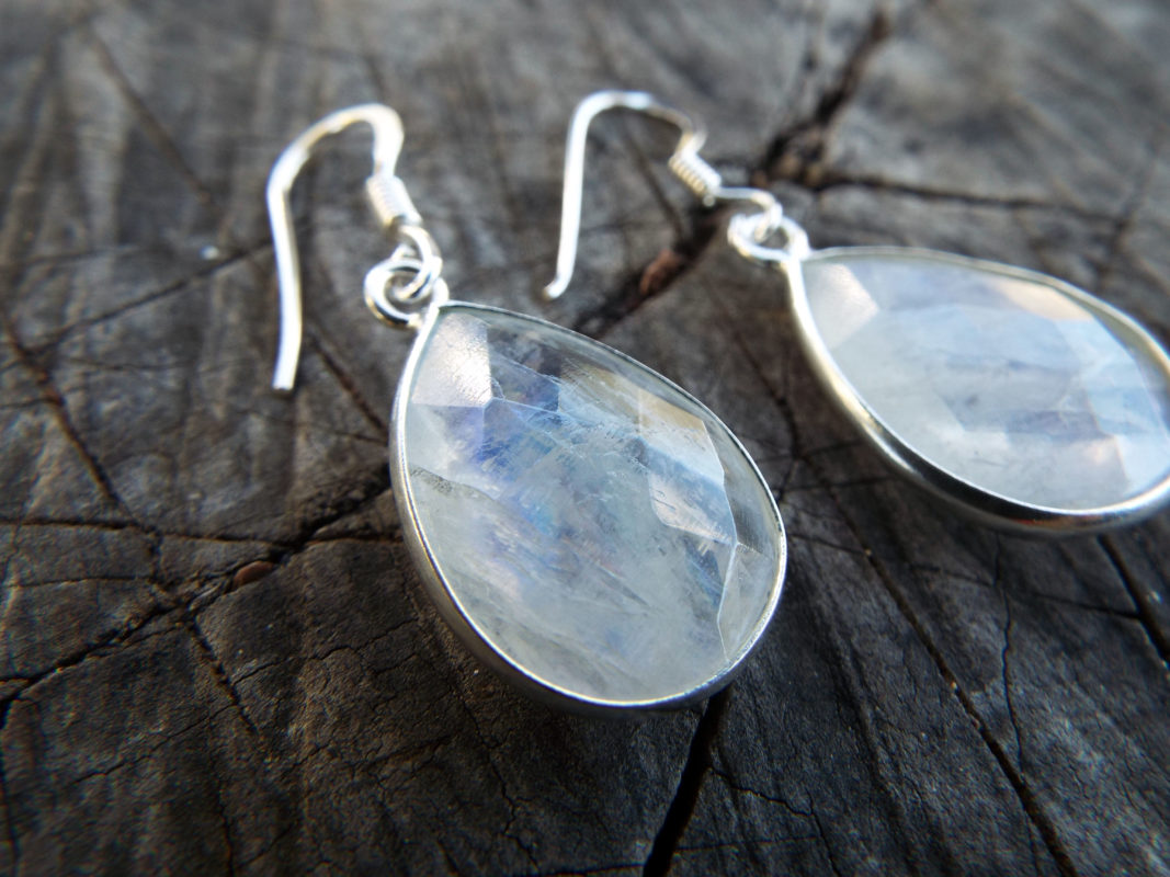 Sterling Silver Moonstone Earrings Drop Dangle Handmade Jewelry 8845