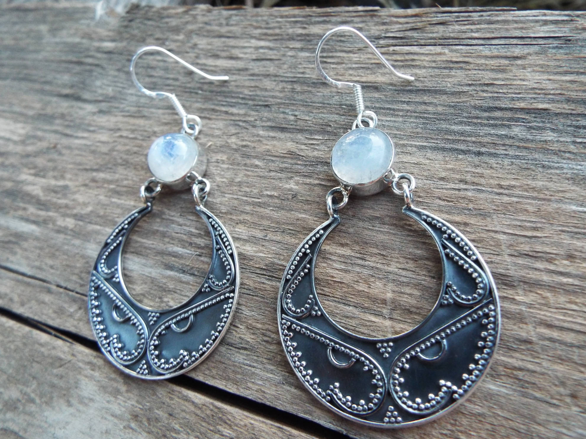 Sterling Silver Moonstone Drop Earrings Handmade Jewelry